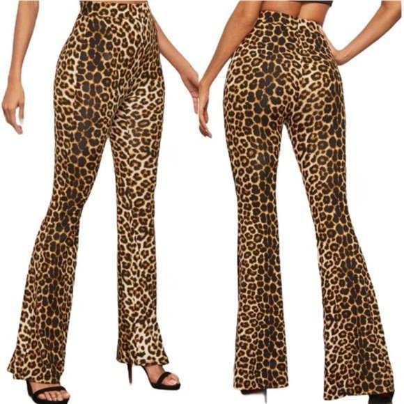 high waist leopard print flared wide leg pants - Picture 2 of 3